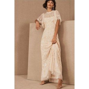 EUC BHLDN Needle & Thread Honesty Flower Gown US Size 4 Small Blush HEMMED $619